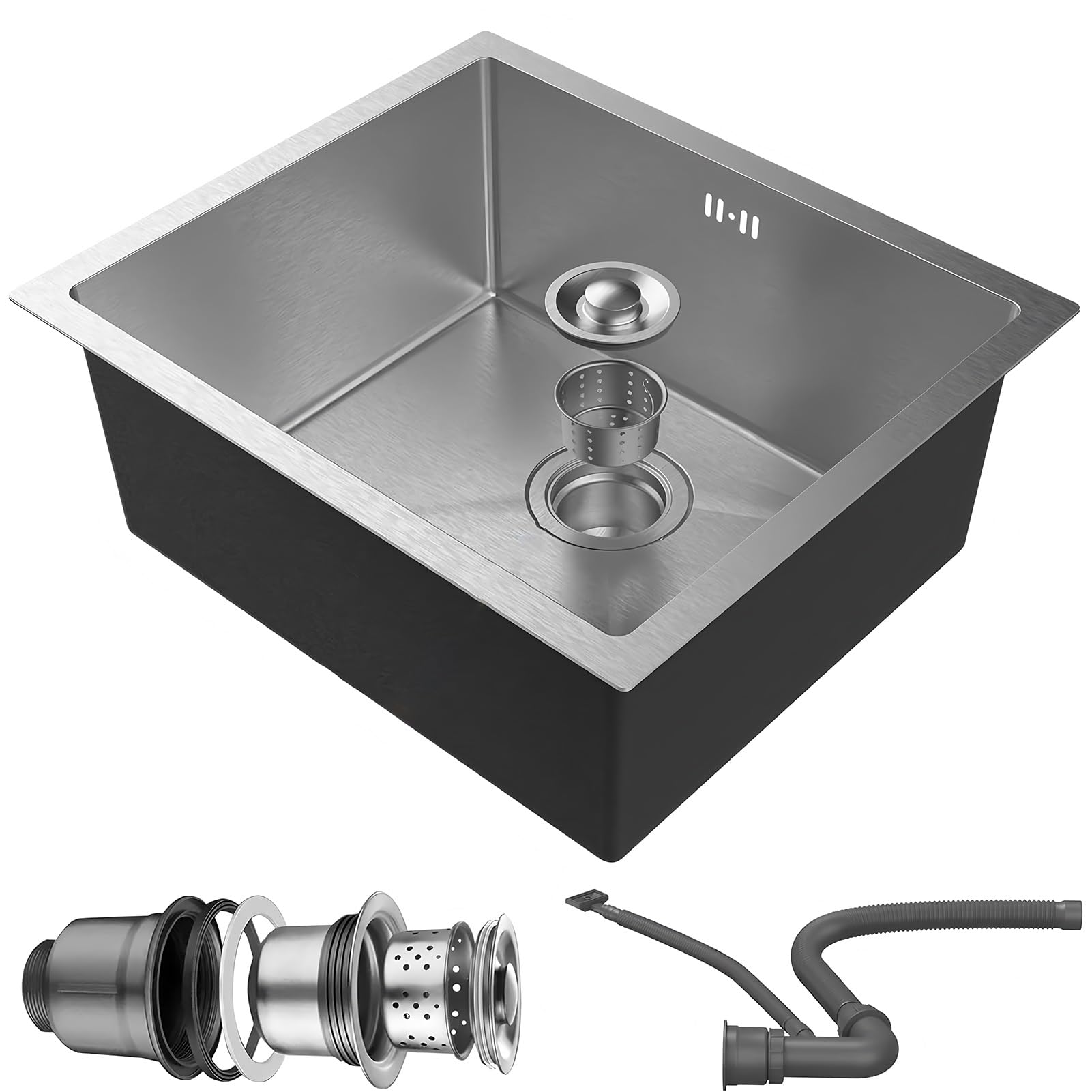 ZQFHSX Stainless Steel Kitchen Sink, Square Outdoor Campervan Sink,Undermount Sink Drop In, Topmount Single Bowl With Drainer Fittings(Silver,38x38cm)