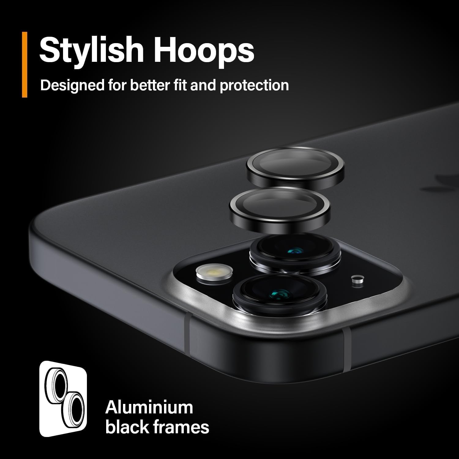 PanzerGlass™ Hoops Protettore per l'obiettivo della fotocamera per Apple iPhone 15 | 15 Plus - Protezione con Stile, vetro resistente agli urti