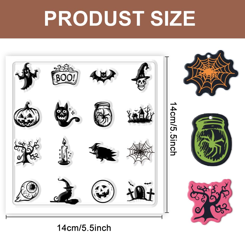 CHGCRAFT Halloween Polymer Clay Texture Sheets Silicone Texture Stamp Ghosts Skulls Clay Texture Mat Clay Modeling Pattern Pad Texture Sheets for Jewelry Earring Making 5.5x5.5inch