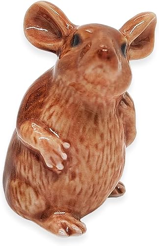 Miniatura 4 de Pequeña figura de ratón marrón de 1 pulgadas de alto sentado y mirando a la derecha, hecha a mano, hecha a mano, de cerámica, rata, roedor,