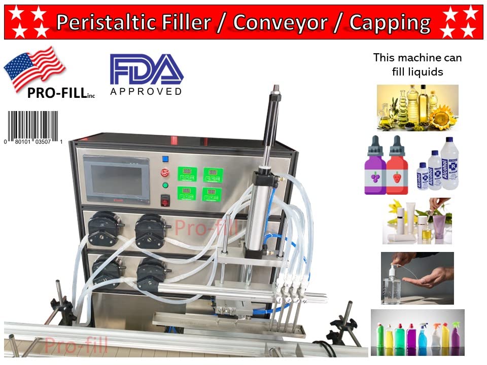 Peristaltic Filler 4x1500ml + Conveyor + Capping Machine/Lotion, Gel & Liquid Filling Machine Peristaltic Filler Conveyor & Capper Combo 2-1500ml