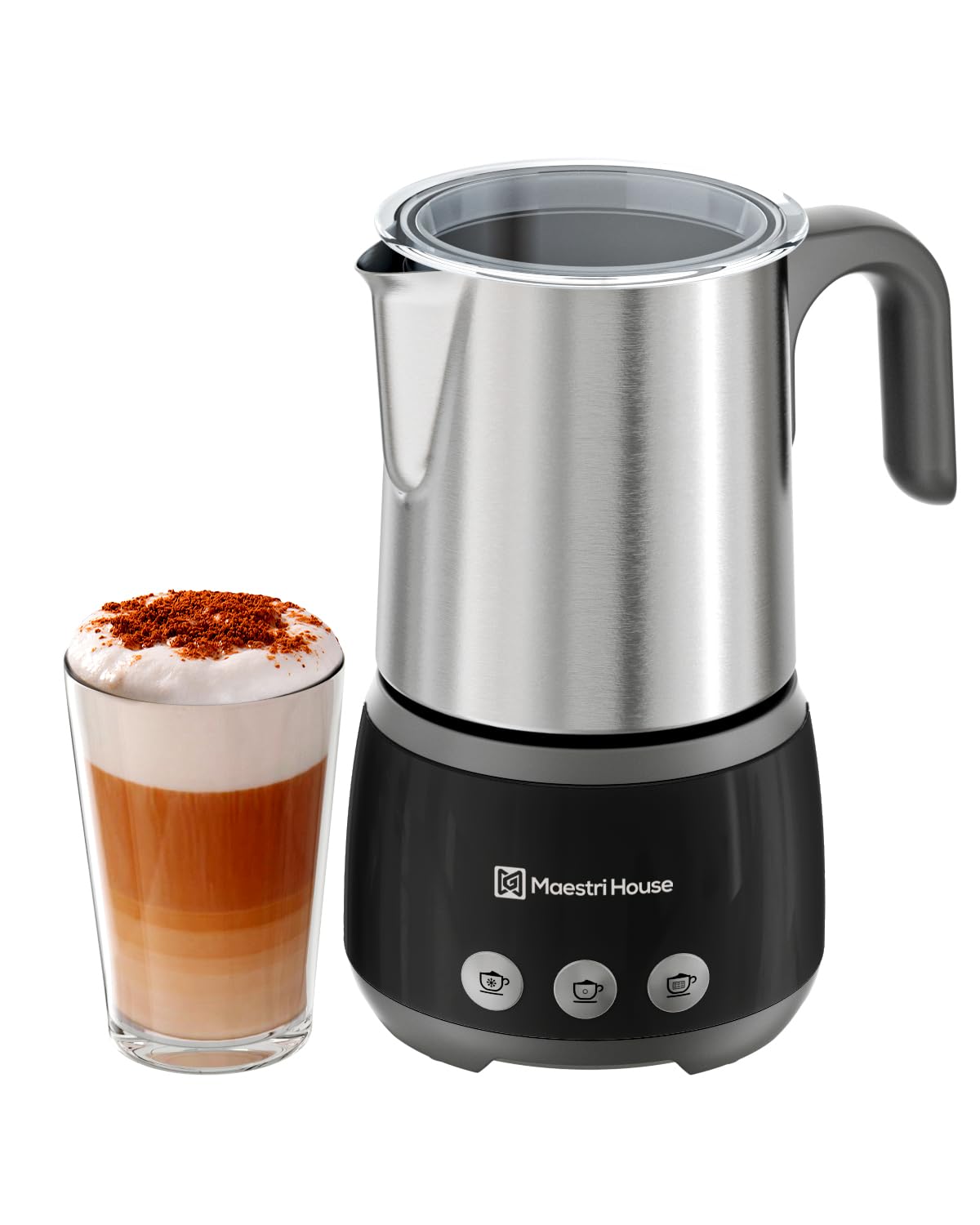 Maestri House 4-in-1 Milk frother, 600W Automatic Warm and Cold Foam Maker, 500ml Large Capacity Milk Steamer, Velvetiser and Hot Chocolate Maker for Coffee, Cappuccino, Macchiato, Latte, BasicFro 500