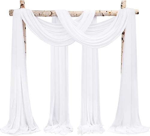 Miniatura 9 de 2 paneles de 28 x 20 pies, cortinas blancas para arco de boda para ceremonia, cortinas de tela de gasa para decoración de arco de boda para