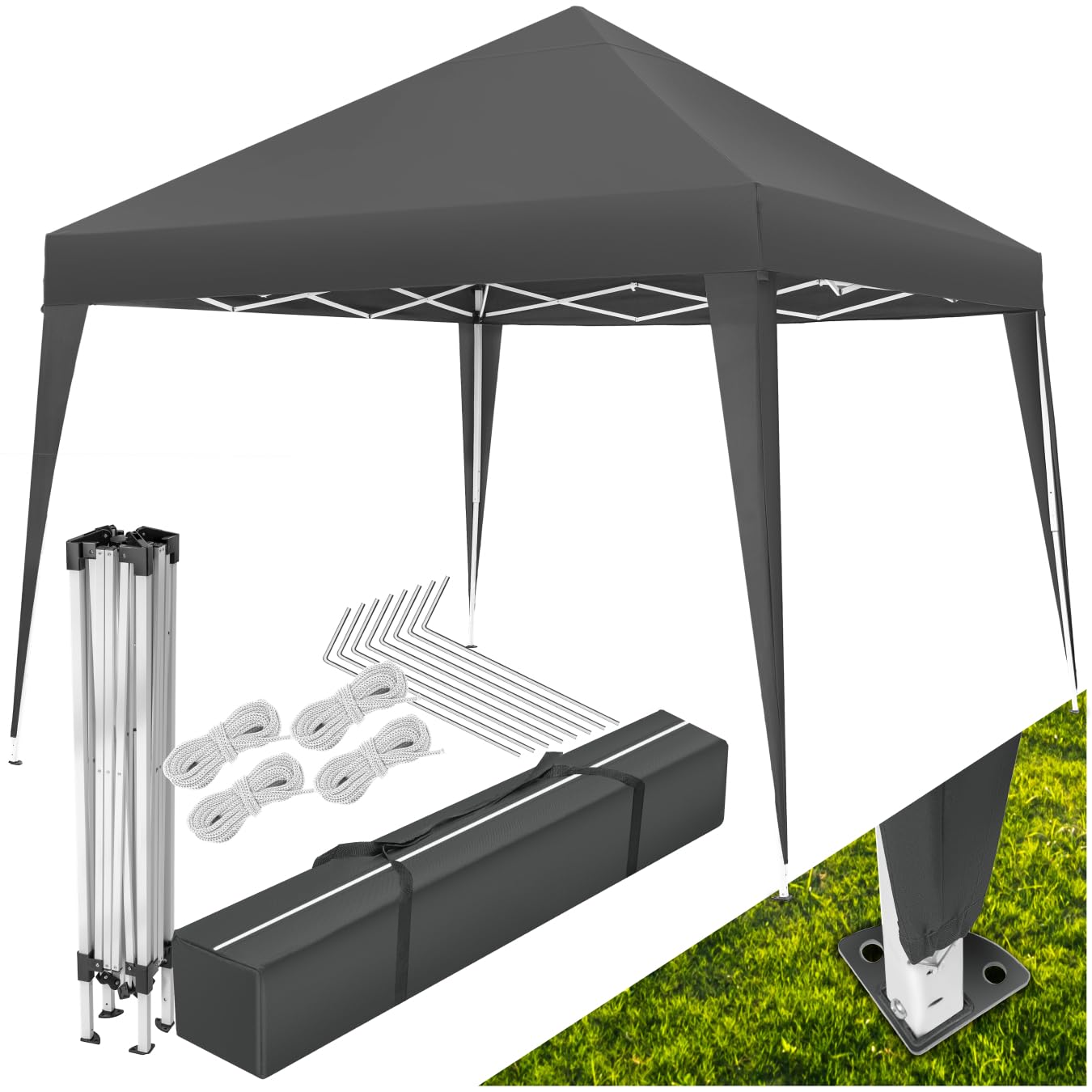 tectake® Pavillon 3x3, Gartenpavillon 3x3, wasserabweisend, höhenverstellbarer Faltpavillon mit Pop Up Klicksystem, Partyzelt für Garten, Festival, Camping, mit Spannseile, Heringe und Tasche - grau