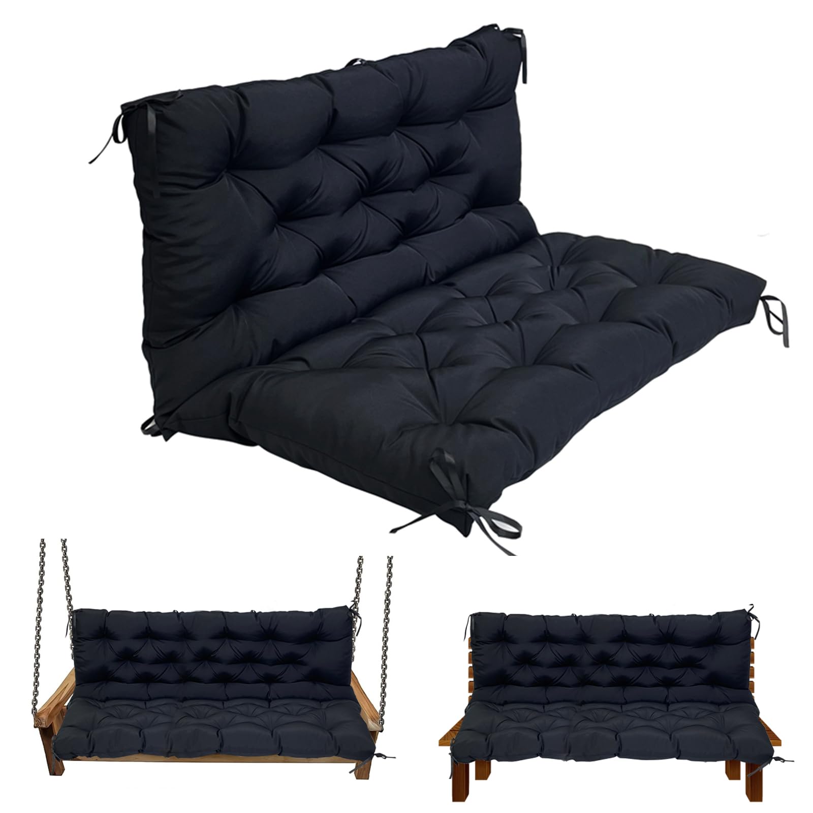 LQQSDPJ Swing Replacement Cushions for Outdoor: 2-3 Seater Bench Waterproof Cushion with Ties - 4in Thick Swing Cushion for Garden Furniture Patio