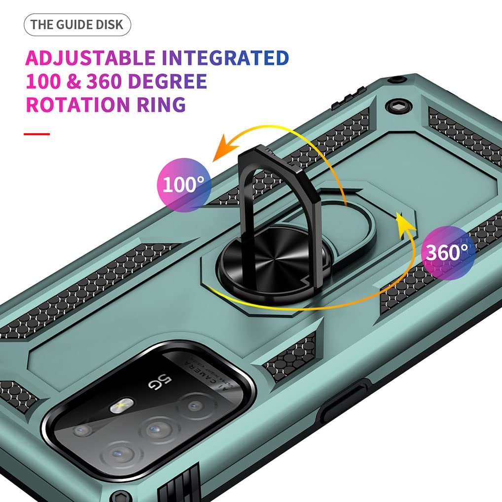 FTRONGRT Funda Para OPPO A94 5G,Soporte Plegable, A Prueba De Choques, Carcasa A Prueba De Golpes TPU+PC Case Para OPPO A94 5G -Azul Oscuro