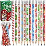 Aodaer 72 Pieces Christmas Holiday Pencils Assorted Patterns Xmas Wood Pencils with Eraser Colorful Santa Claus, Elk, Sleigh Pencils for Children, Christmas Party Supplies