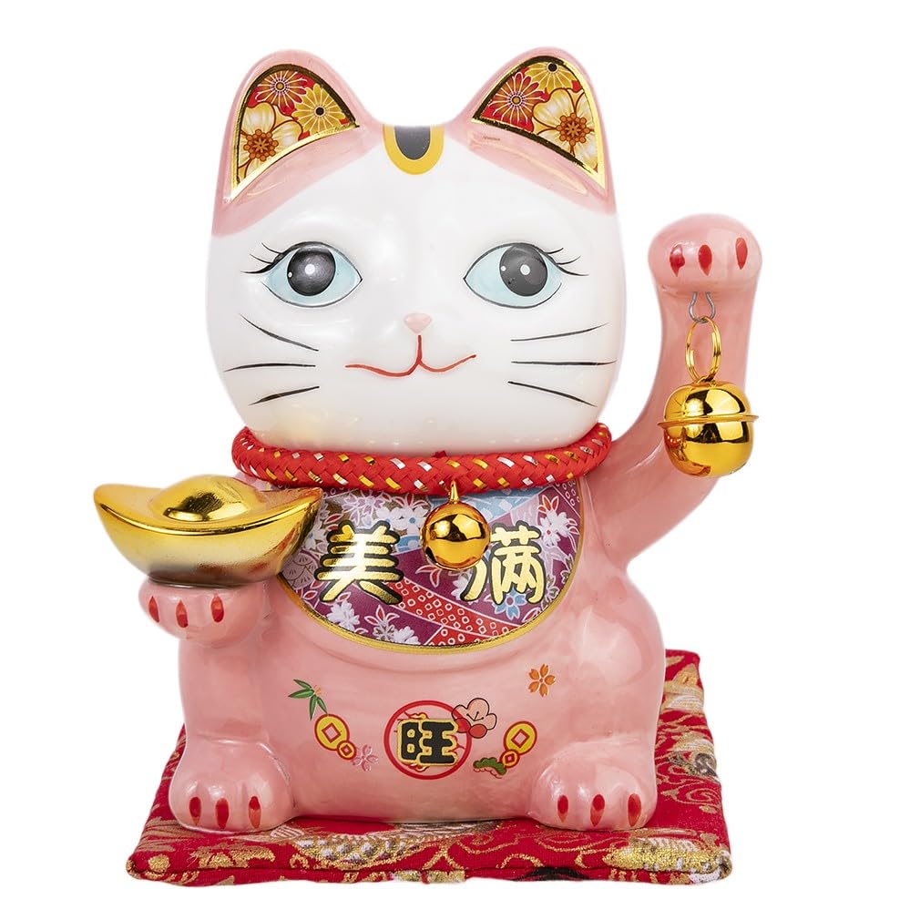 lachineuse Lucky Cat Money Box Japanese Lucky Charm Pink Porcelain Japan and Asia Decoration Idea for Good Luck and Prosperity