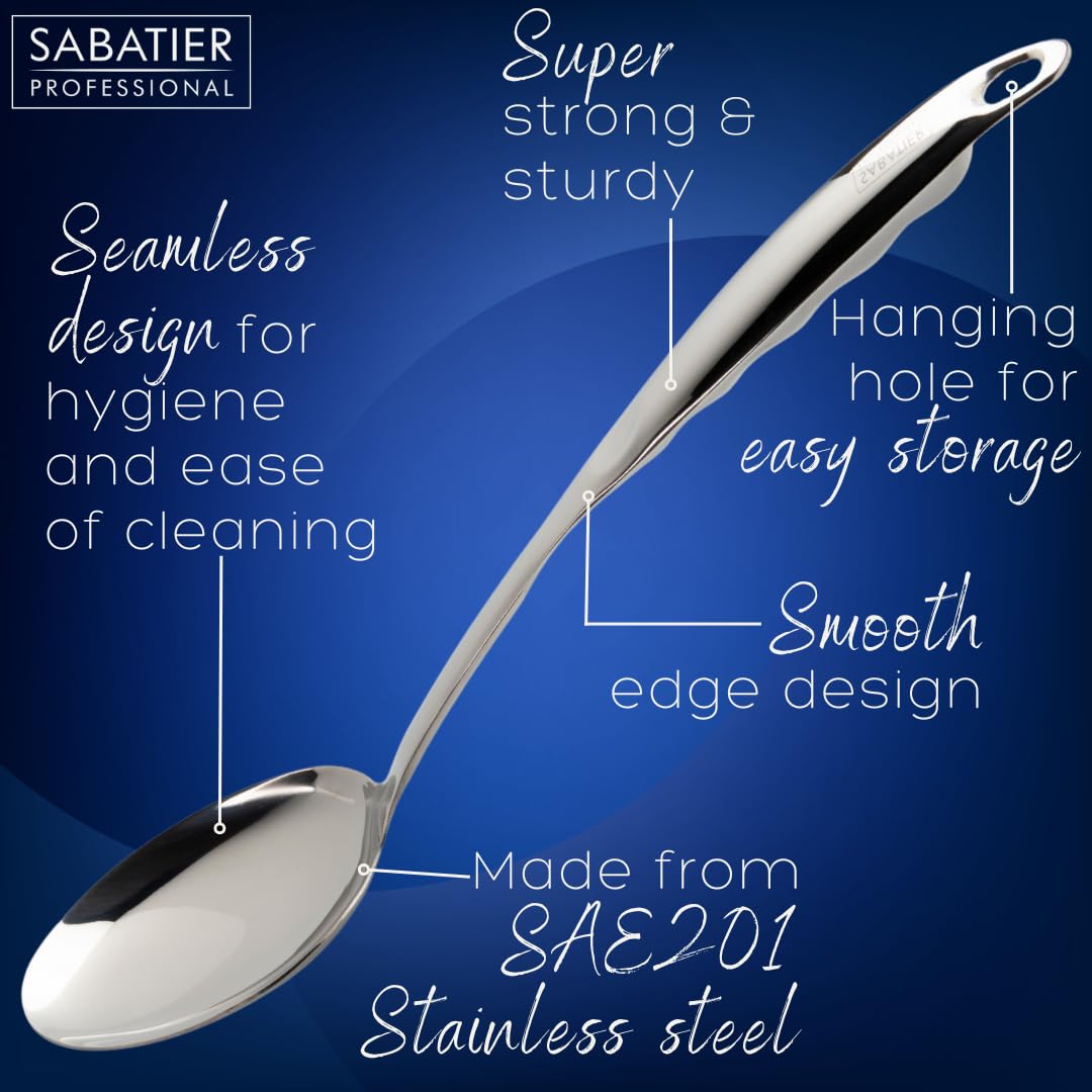 Sabatier Professional Large Metal Serving Spoon, Mirror Polished Stainless Steel Cooking Spoon Presenting Mash - Image 3