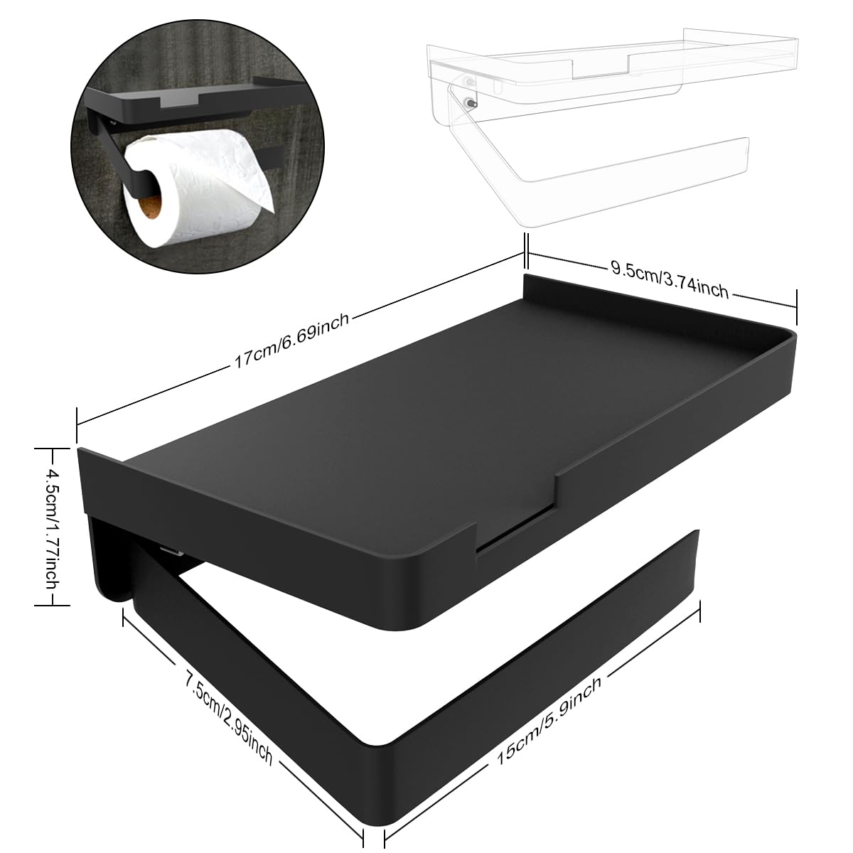 Porte-papier Hygiénique Sans Perforation Porte-serviettes Mural En Bois Massif De Toilette De Luxe Leger Porte Serviettes En Papier Concave Noir De 20 Cm De Long Sans Poinconnage 86273998