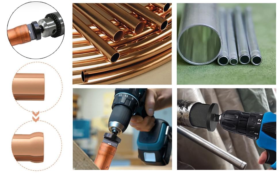 Image of Hetkrishi HVAC Repair Kit Air Conditioner & Refrigeration Expansion Manual Tube Expander Soft Copper /Aluminum Pipe Tool Drill Hex Shank Set Contains 1 /4'', 3 /8'', 1 /2'', 5 /8'', 3 /4 inch, 7 /8 inch