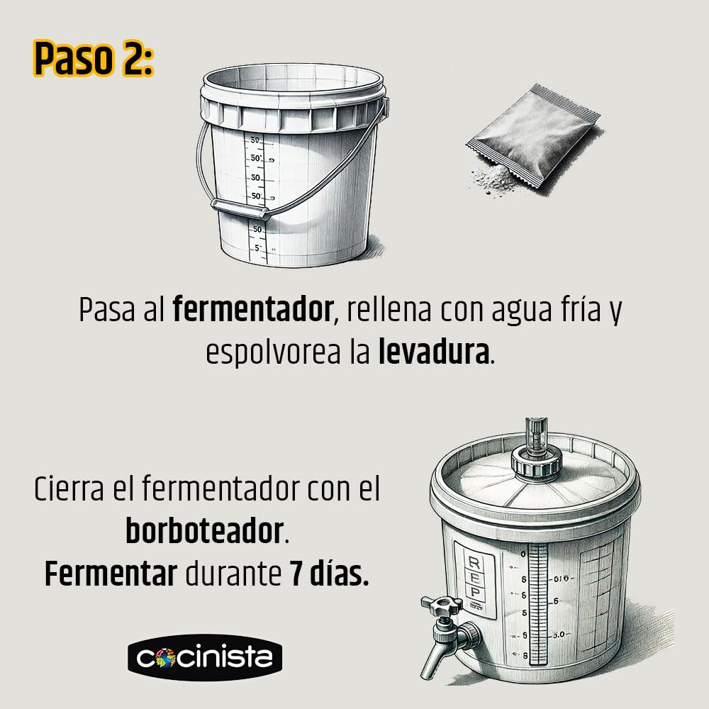 Cocinista Kit Cerveza Artesanal Casera 30 L con Malta y Levadura Incluidas Fermentador con Grifo Antisedimento, Airlock, Chapador y 100 Chapas Guía en Español para Fermentar y Embotellar