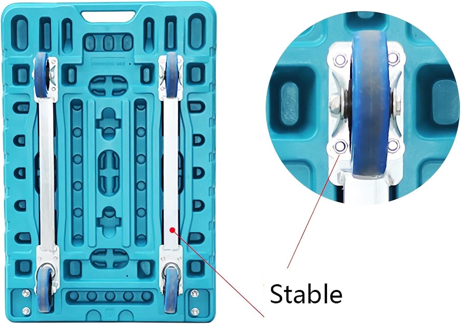 Platform Truck Cart Plastic Flatbed Trolley Metal Foldable Handle and Swivel Wheels fit for Warehouse Platform Hand Truck Factory Load Capacity 660lb Push Cart Dolly