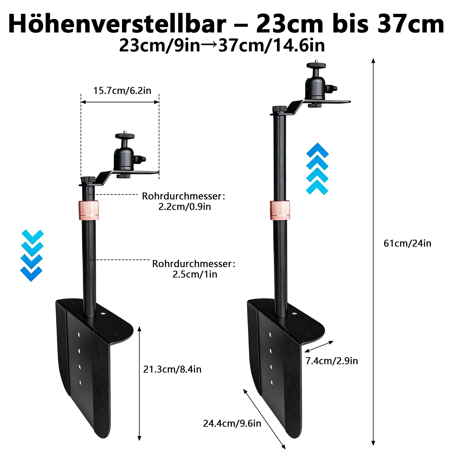 Support de vidéoprojecteur de lit, canapé, hauteur réglable de 23 à 37 cm, sans perçage, support de table rotatif à 360°, base en métal stable, montage facile, universel pour table de chevet