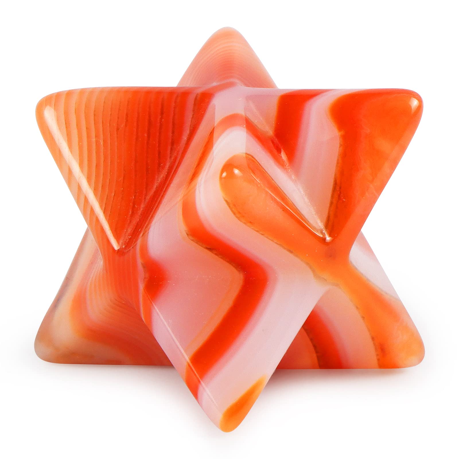 Artistone Red Carnelian 1" Crystal Merkaba Star Carved Gemstone Protection Sacred Meditation Energy Generator Chakra Healing Crystals Eight-Pointed Star With Gift Box