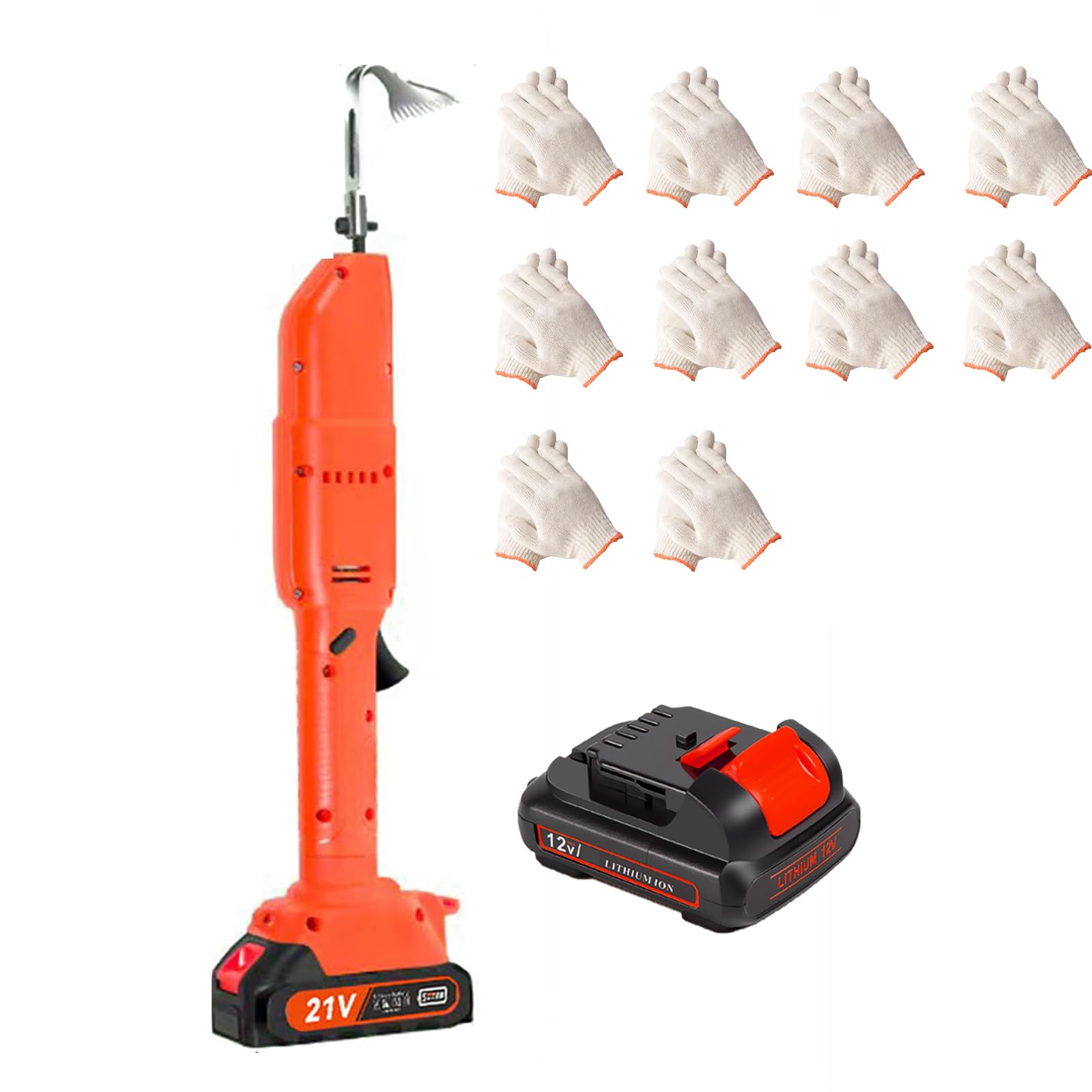 Handheld 21V Cordless Mini Tiller Cultivator - 2 Battery, 10 Gloves, 235 RPM, 10cm Tilling Width & Depth, 4 Rows Tines - Electric Garden Rotavator Tool Weeder 2 batteries Electric Hoe