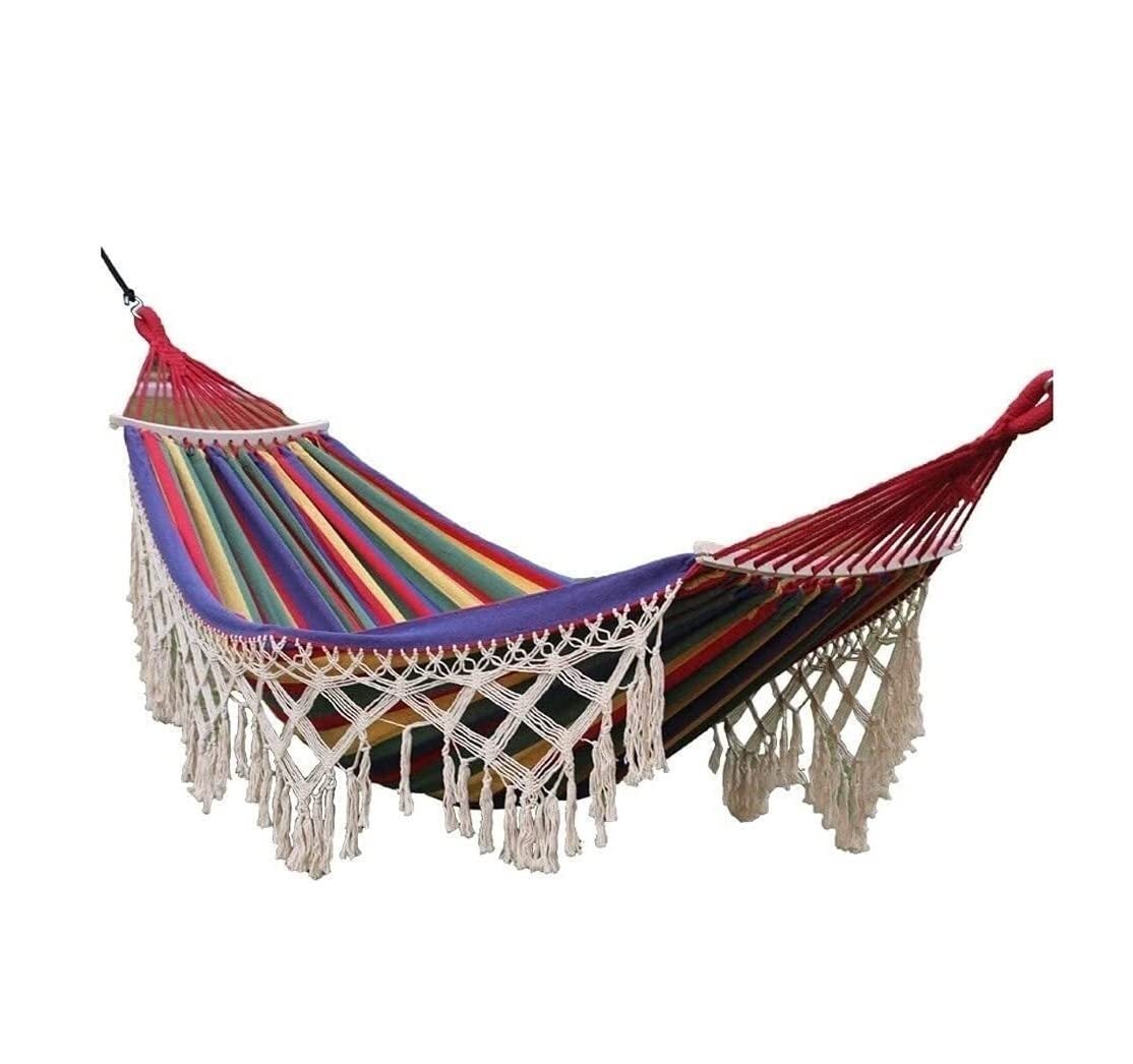 Hammock Swing Outdoor Bed Recreation Nordic Style Tassel Hammock Anti-rollover Swing Garden Canvas Gifts For Hikers Easy Setup(A)