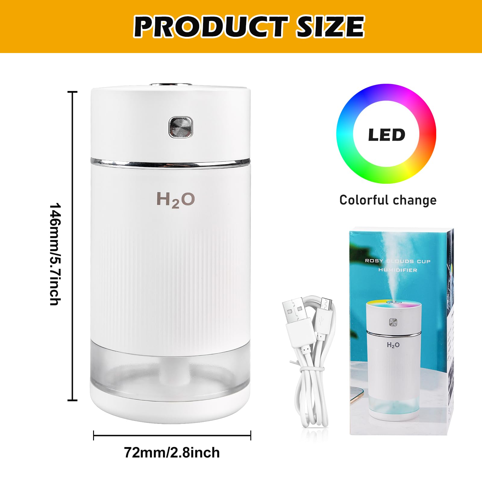 Humidificateur D'air Mini - 2 Modes Brumisation - Veilleuse Colorée - Pour Bureau, Chambre, Voiture