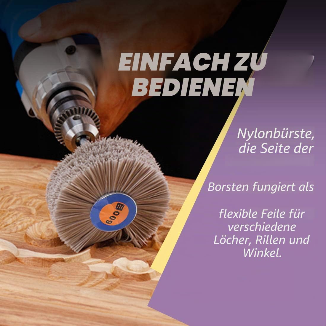 Swpeet 5 Stück 5 Größen 80# 180# 240# 320# 600# Nylon Radbürste Schleifkopf mit 6 mm Gewindeschaft Sortiment Kit Schleifmopp Schleifscheibe zum Polieren, Entfernen von Rost und Lackieren