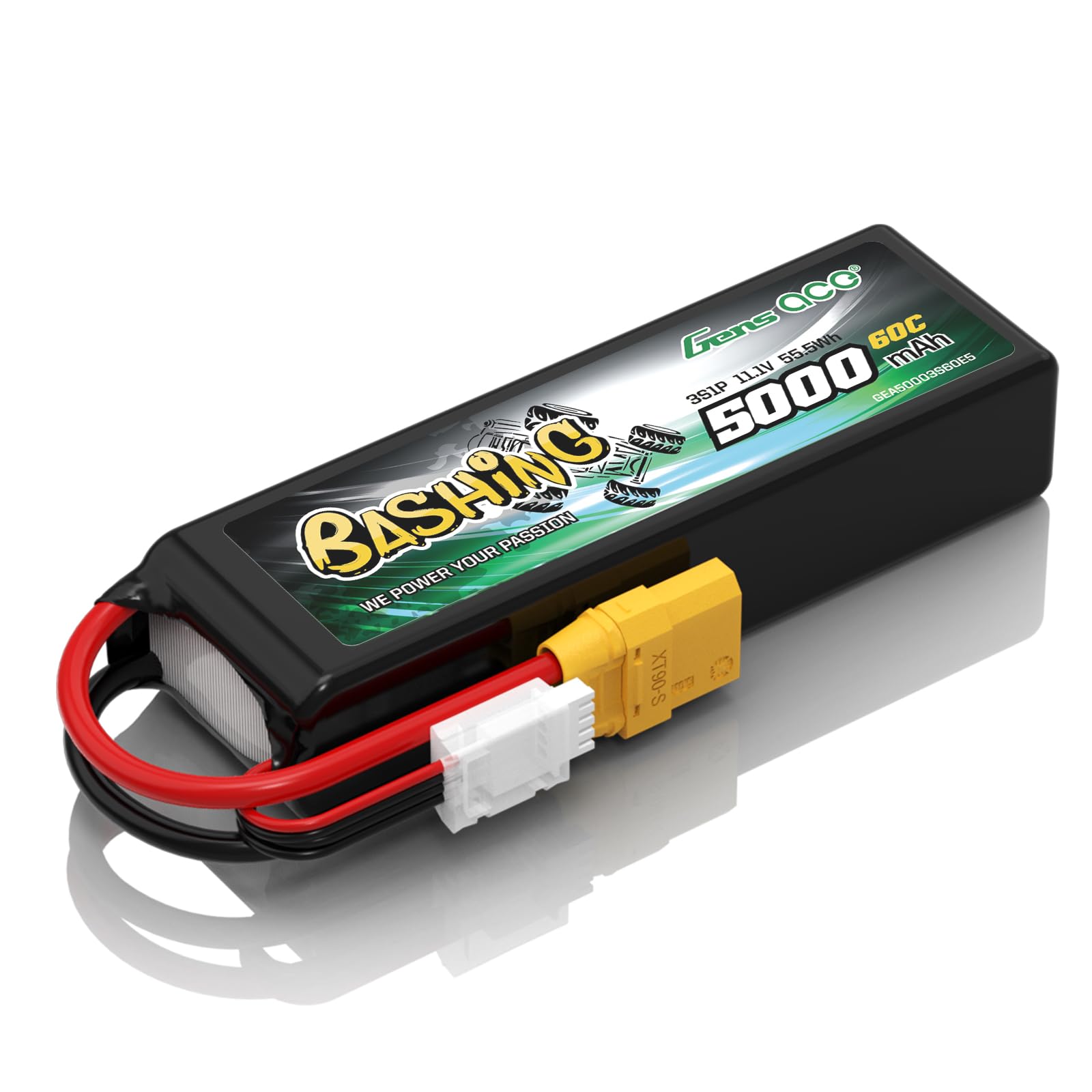 Gens Ace 3S LiPo Akku 11.1V 5000mAh 60C mit XT90 Stecker Bashing Batterie für RC Auto, RC Flugzeug, RC Hubschrauber, RC Hobby