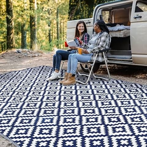 Green Decore Reversible Recycled Plastic Camping and Picnic Rugs Cover