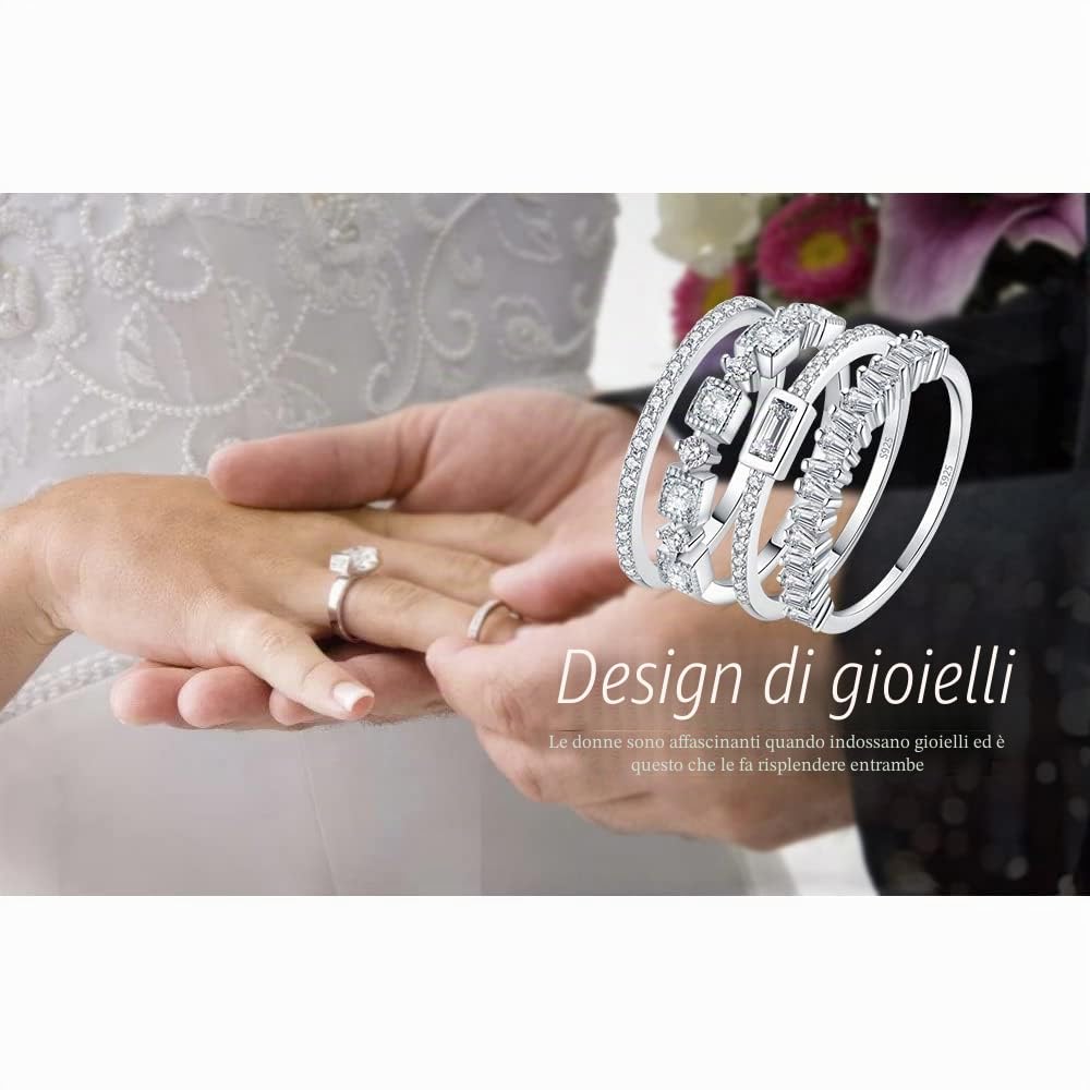 JewelryPalace 1.06ct Eternity Anello Solitario Donna Argento 925 con Cubica Zirconia, 4 Anelli Impilabili Donne con Pietra a Taglio Smeraldo, Fedi Nuziali Tre Ori Anelli Matrimonio Set Gioielli Donna