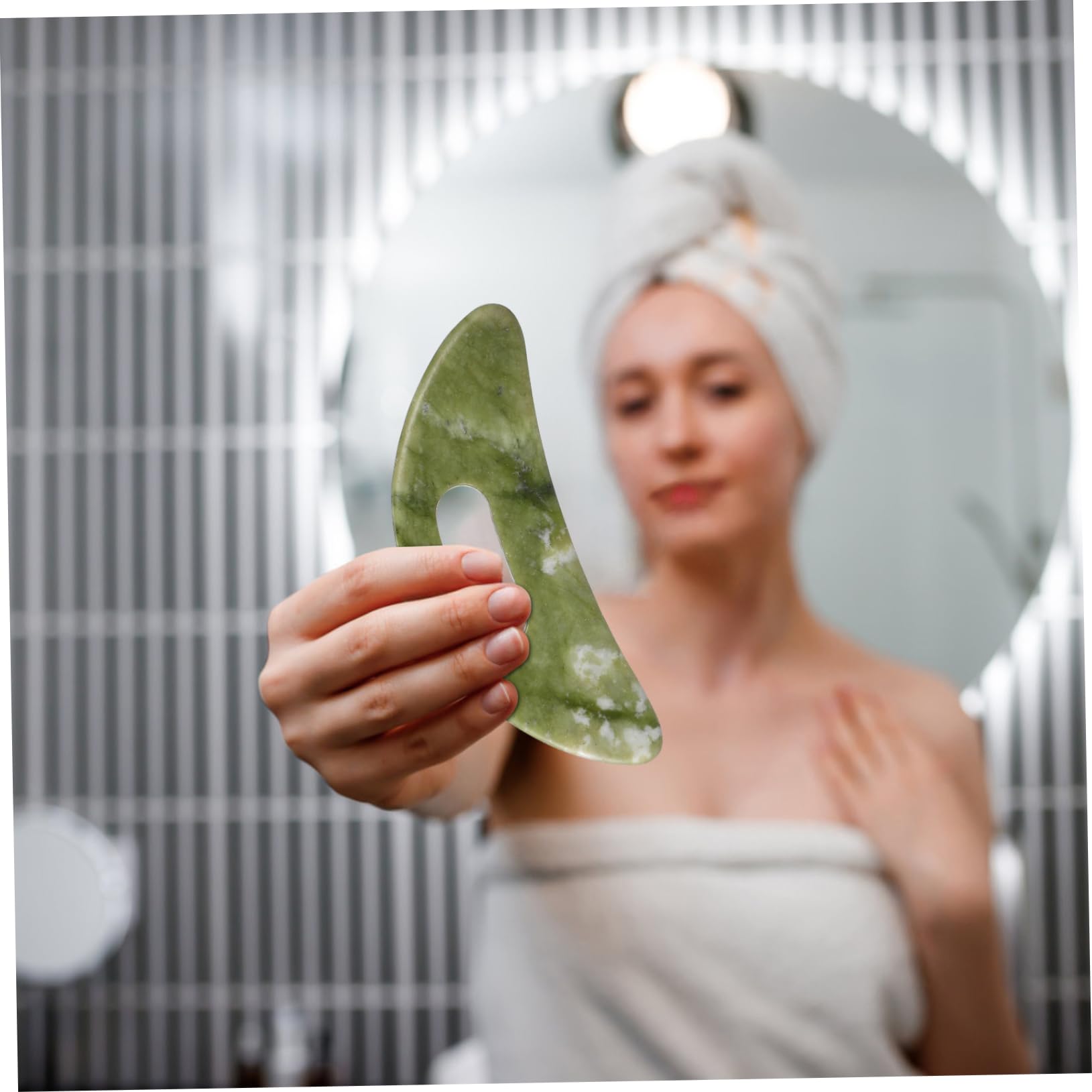 PACKOVE 10 Pièces Panneau De Grattage Vert Grattoir De Visage De Jade Cou Outils De Soins De La Peau Soin Du Visage Masseur Grattant Massage Pierre Planche Xiuyu