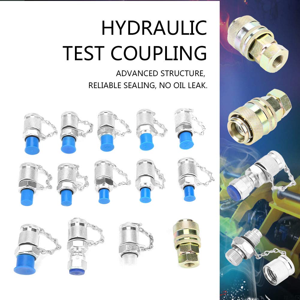 Respicefinem Hydraulic Coupling Hydraulic Pressure Gauge Kit 15. 0×13. 0×3. 0 14Pcs Hydraulic Pressure Point Testing Coupling Adapter Set for Hydraulic System Hydraulic Gauge