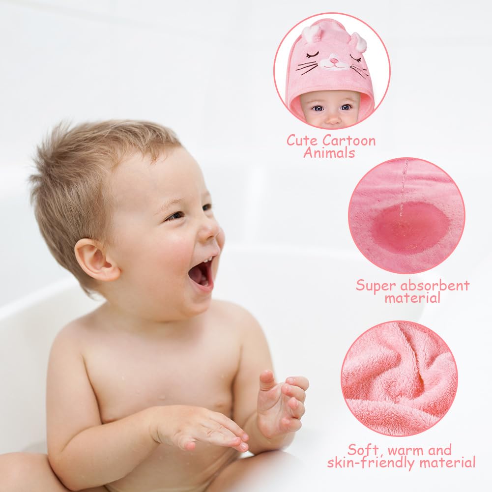Aolso Accappatoio Neonato, 80x80cm Asciugamani Con Cappuccio Per Bambini, Accappatoio Neonato con Cappuccio Extra Morbido e Super Assorbente per Neonati e Bambini 0-3 Anni-Gattino