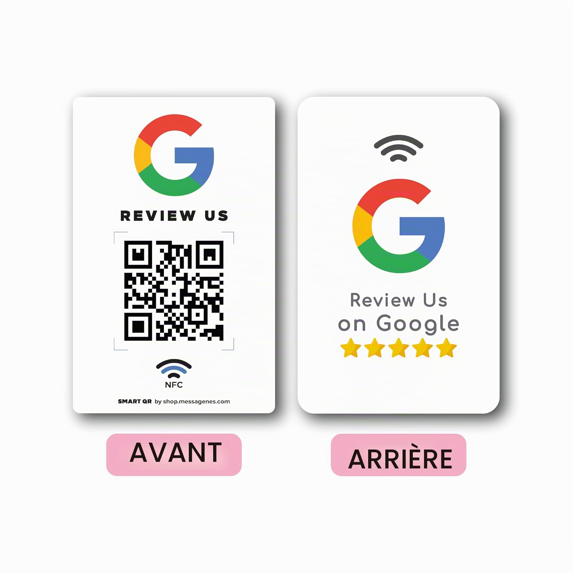 MESSAGENES Lot de 5 cartes PVC NFC et QR pour avis Google 8,6 x 5,5 cm