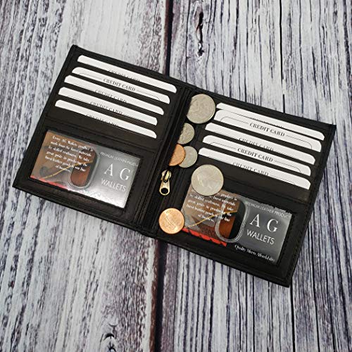 Ag Wallets Men's Rfid Genuine Leather European Bifold Wallet Hipster 2 Id Windows (Black) #TOP3