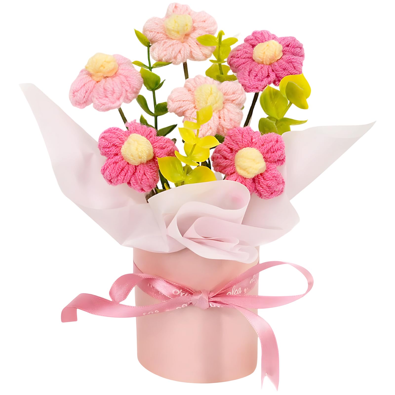 STIFFENERS Crochet Flowers, Crochet Flower Bouquet, Pink Foam Flower Arrangement, Suitable for Home Decoration and Gift Giving, Office Desk Decoration