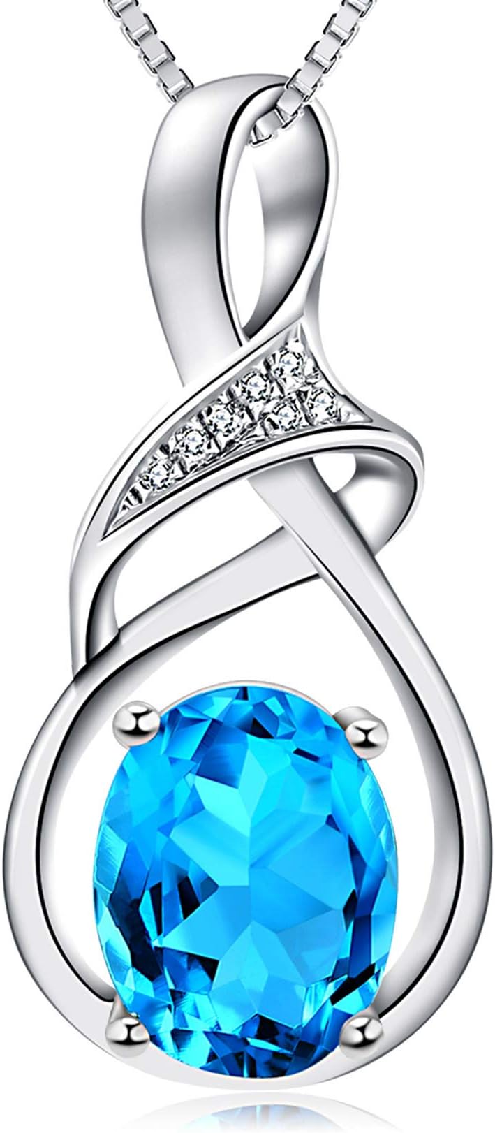 HXZZ Fine Jewelry Birthstone Gifts for Women Natural Gemstone Topaz Amethyst Opal Garnet Peridot Citrine Sterling Silver Pendant Necklace Birthday Gift for Wife Mom