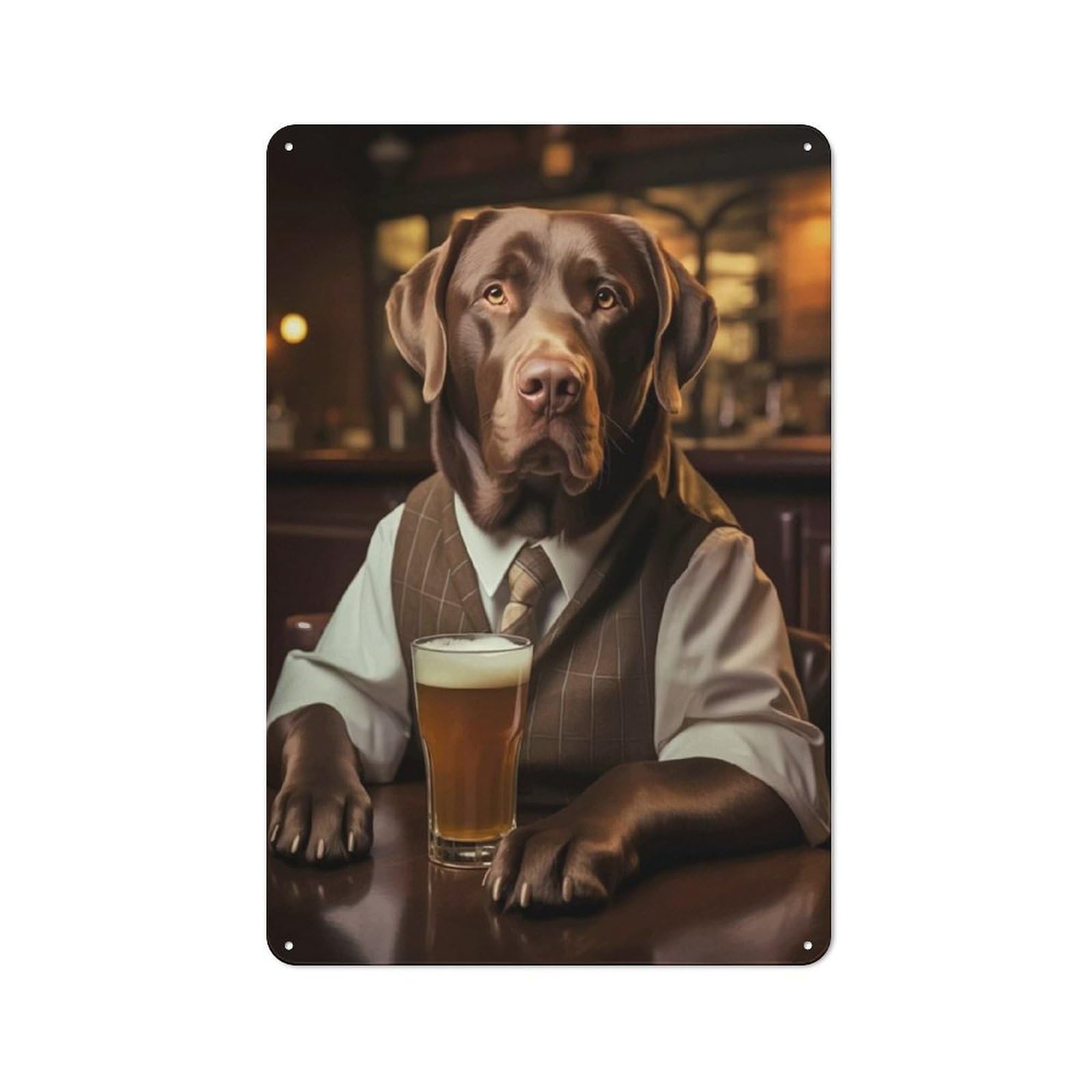 Junmoney Dog In Suit With Beer Metal Sign 30X20cm With For Hallway Wall, Retro Decor, Autumn Home Decor For Collectors Of Metal Signs