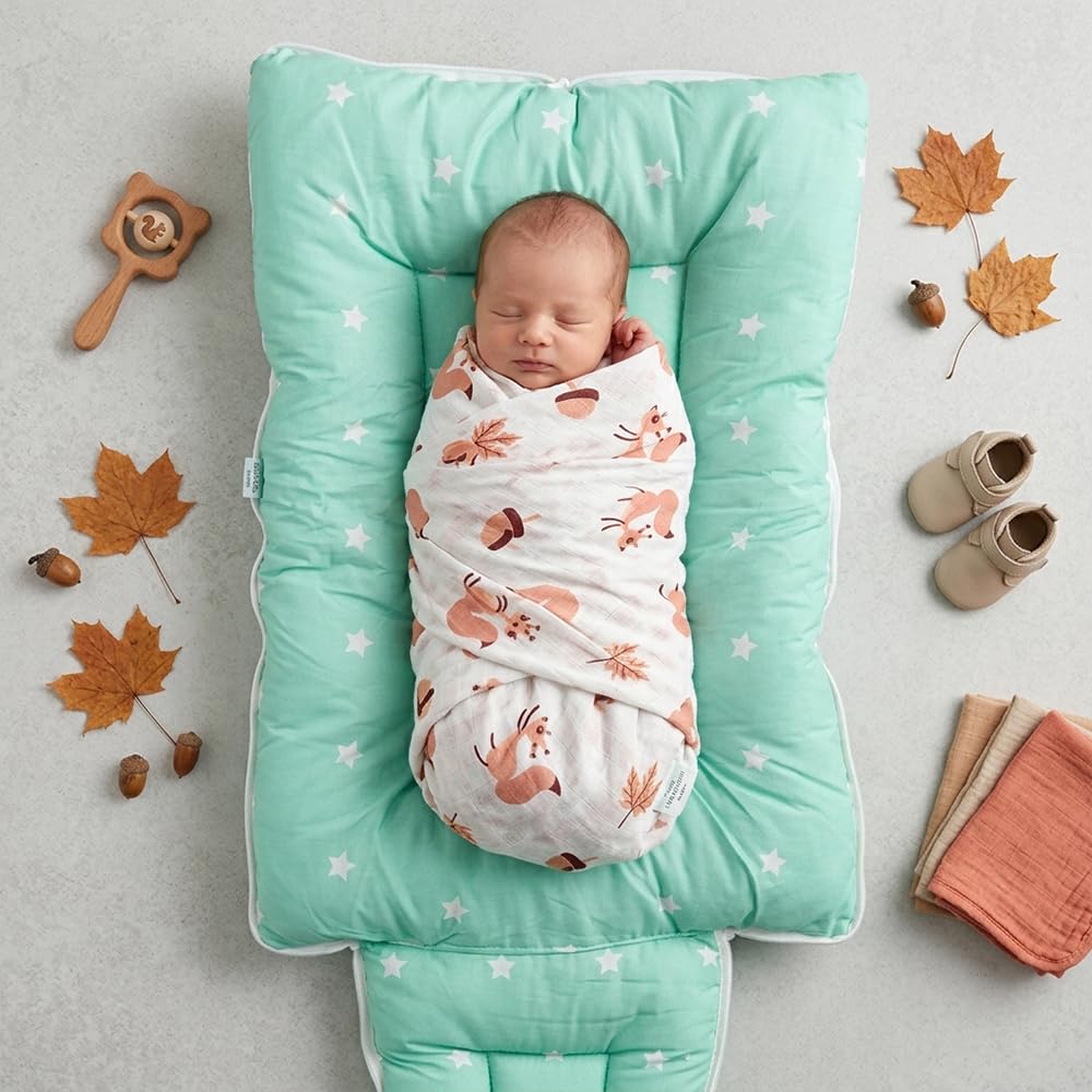 Kridlo 3-in-1 Baby Sleeping Bag & Carry Nest - Yellow Unisex 0-6 Months + 100% Cotton Swaddle Wrap 0-2 Years, Grey Design - Skin-Friendly, Breathable, Multi-Purpose Bedding Set for Newborns 2