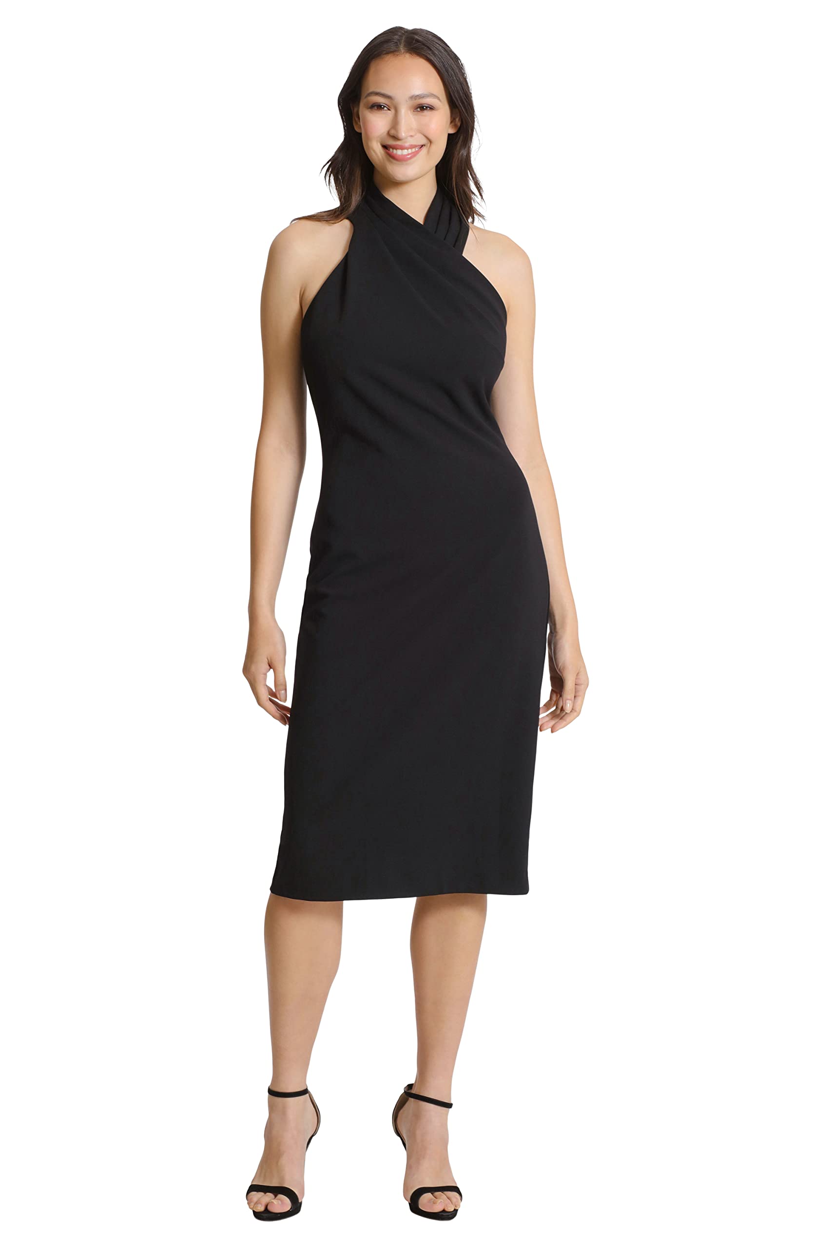 London Times Womens Pleated Neck Halter Sheath Dress Guest of Event Occasion