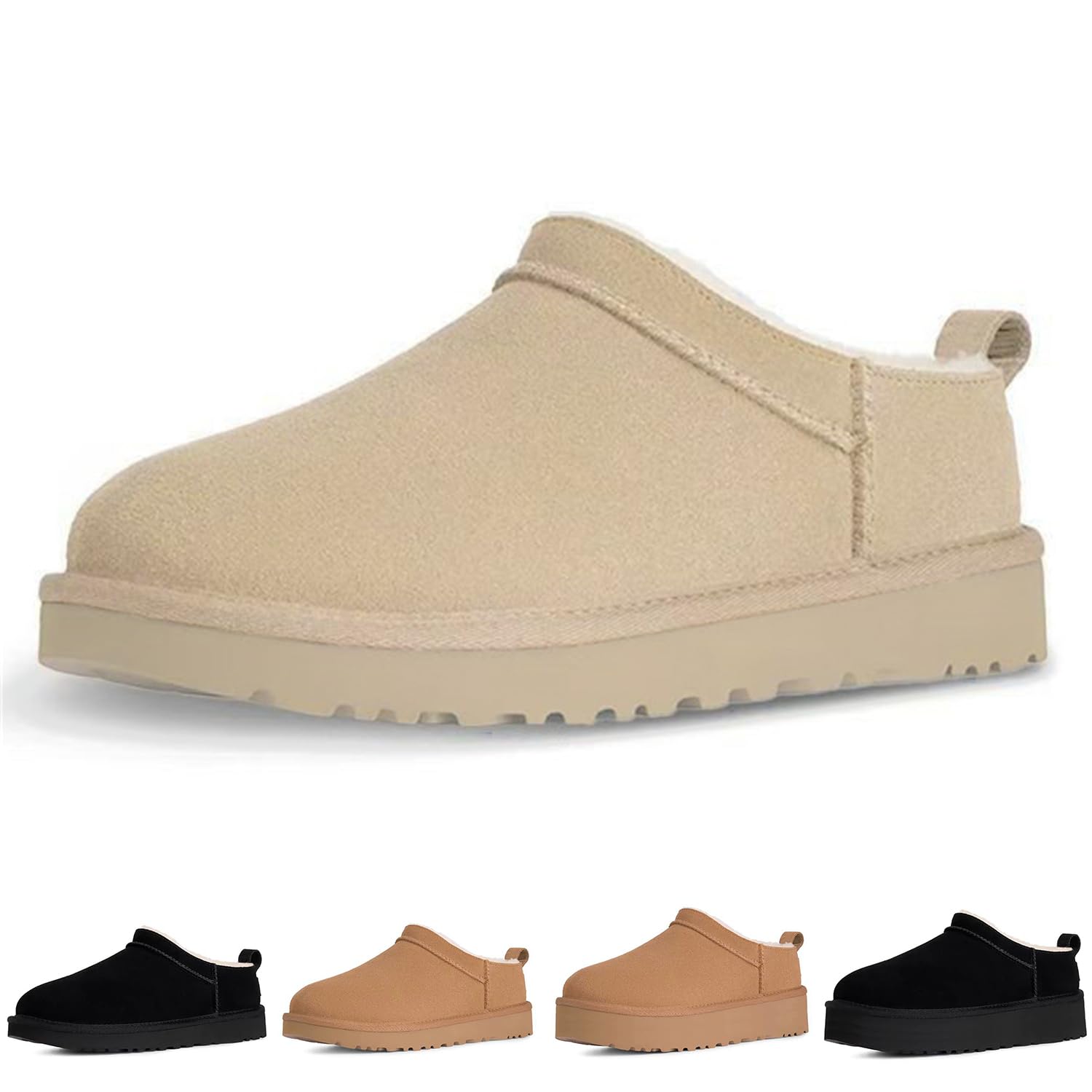 Fashion Platform Mini Boots for Womens Fur Fleece Lined Suede Ankle Boots Comfortable Warm Outdoor Indoor House Non-Slip