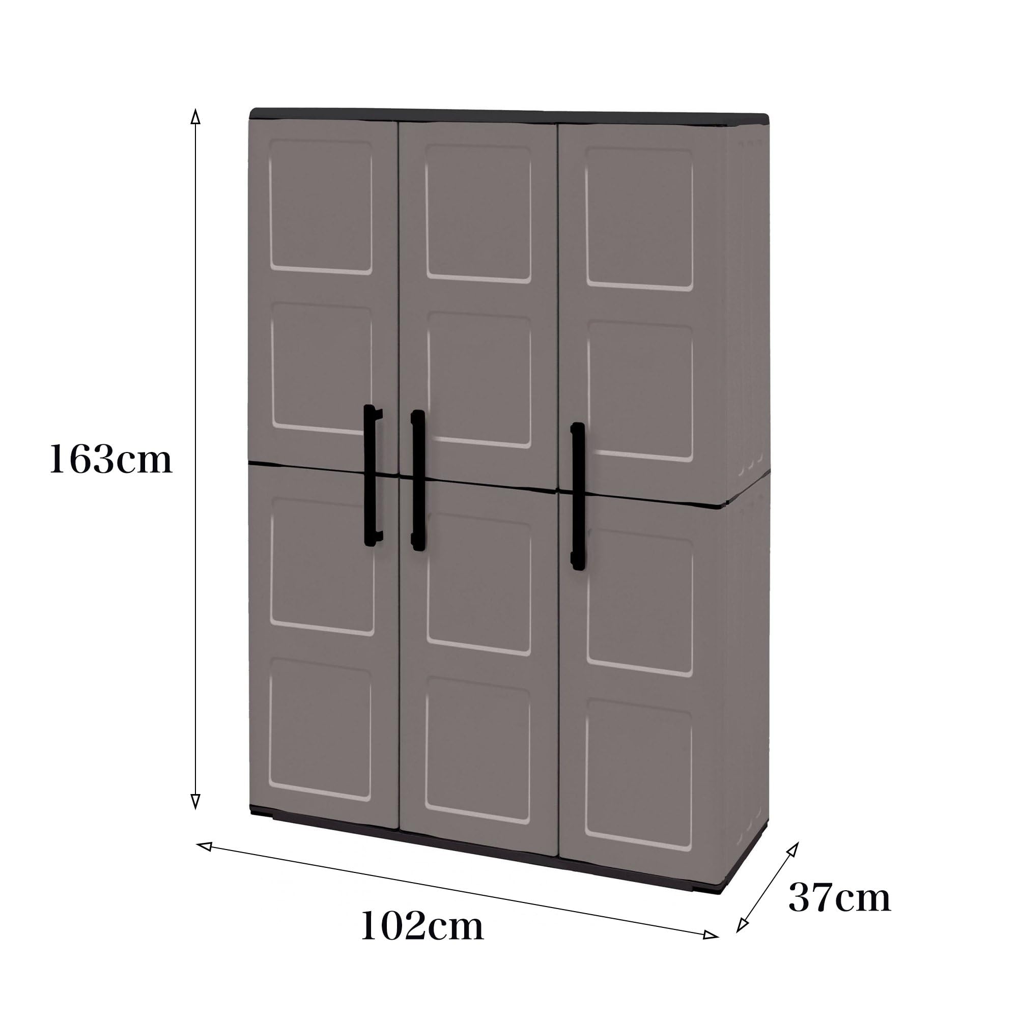 Dmora - Armoire d'extérieur Bilzen, Mobilier d'extérieur, Armoire de Balcon Polyvalente, 100% Made in Italy, Gris et Noir, Finition à Carreaux, 102x37h163 cm