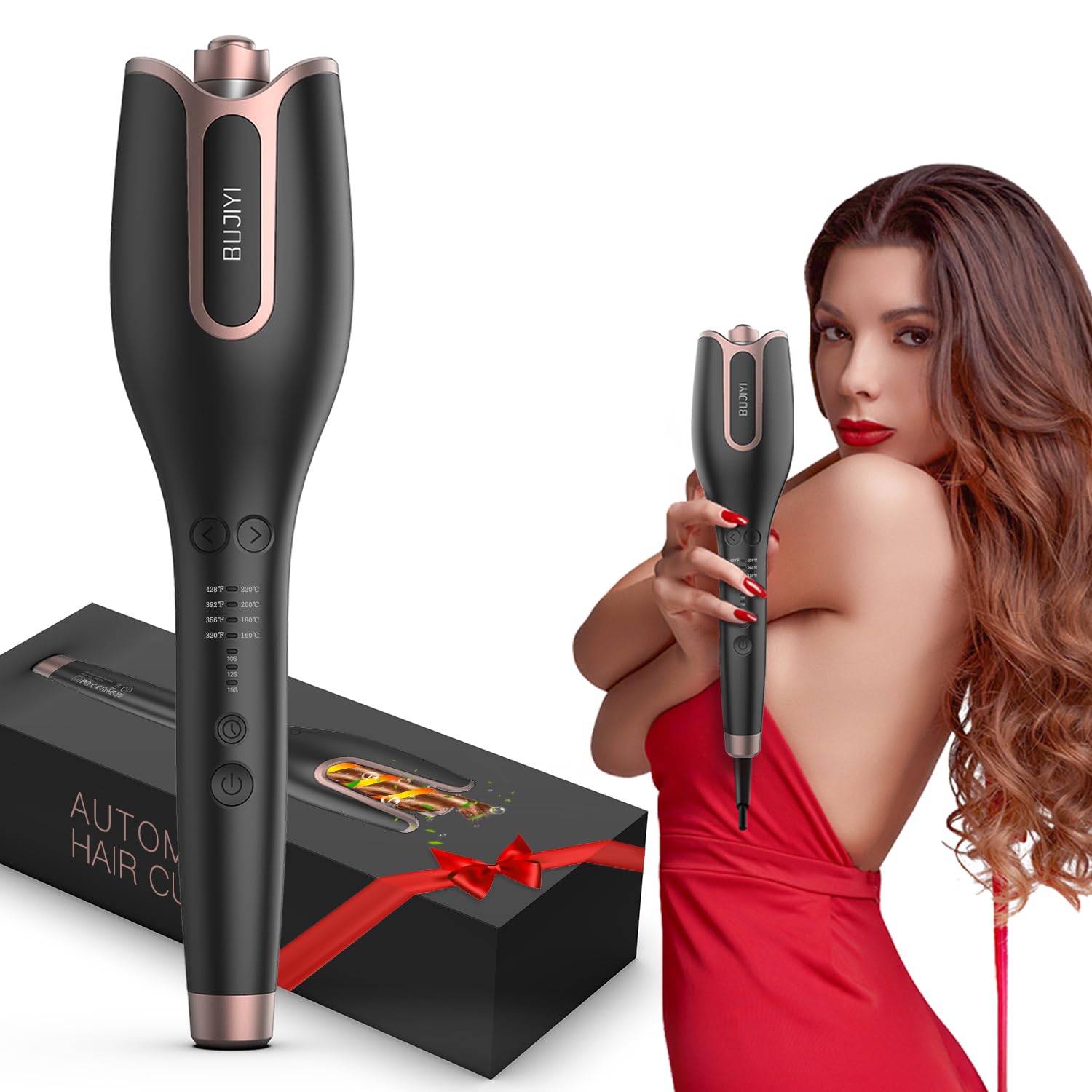 Hair Curler, Curling Wand, Curling Tongs, 4 Temperature Settings and 3 Heating Durations, Fast Heating Hair Curlers for Long Hair