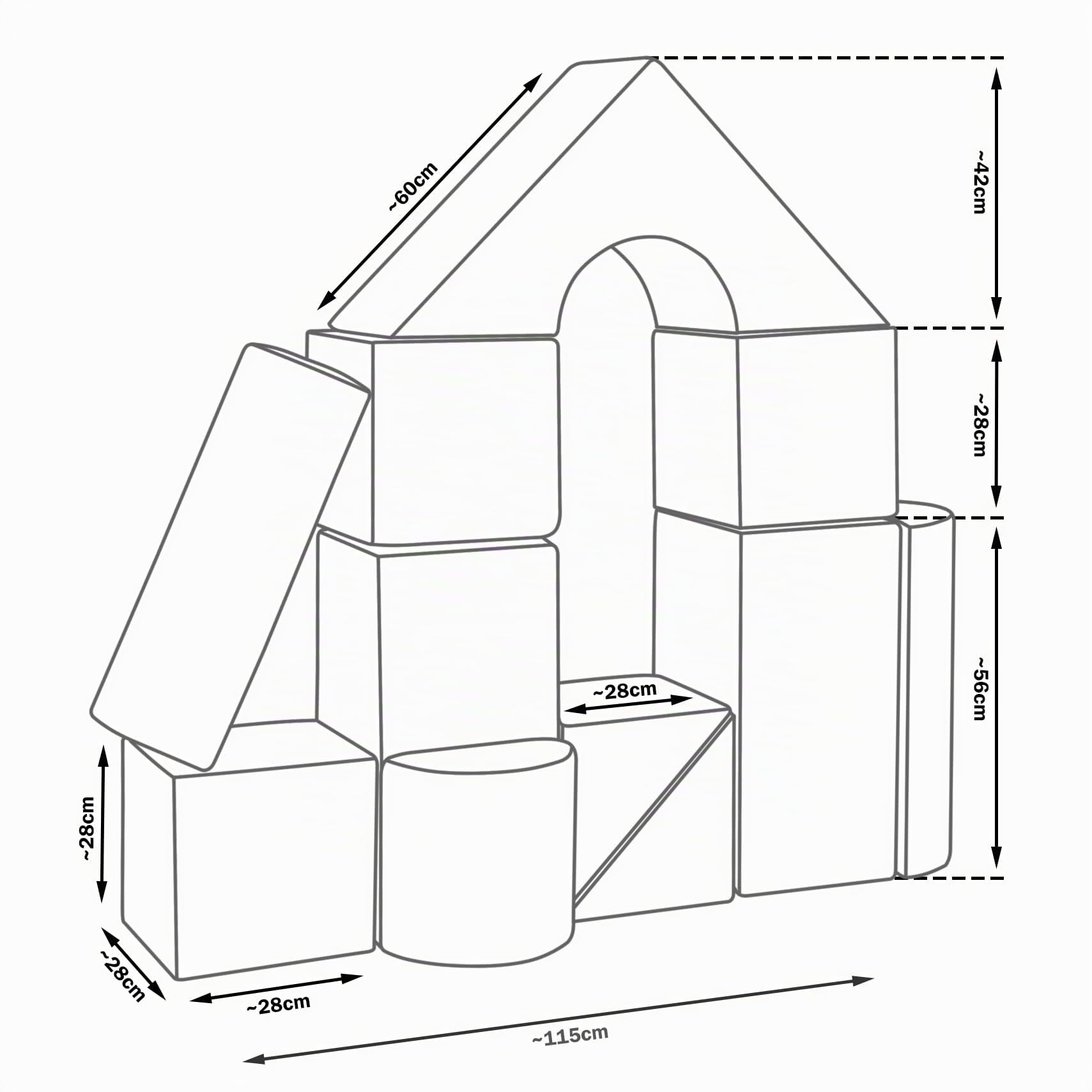Velinda Set de 11 Blocs en Mousse pour Le Jeu, crèches, écoles maternelles (Couleur: Blanc)