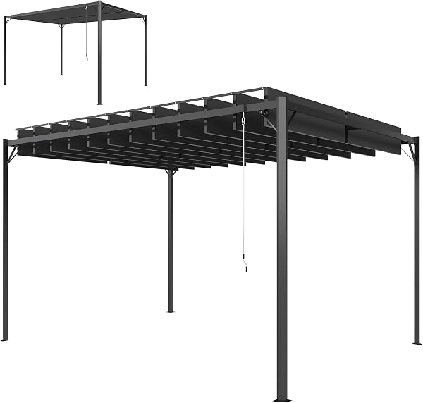Outsunny Pérgola de Jardín 3x4 m, Cenador de Jardín con Techo de Lamas Orientables, Estructura de Metal, Protección UPF50+, Pabellón para Exterior, Patio, Terraza, Gris Oscuro - 1