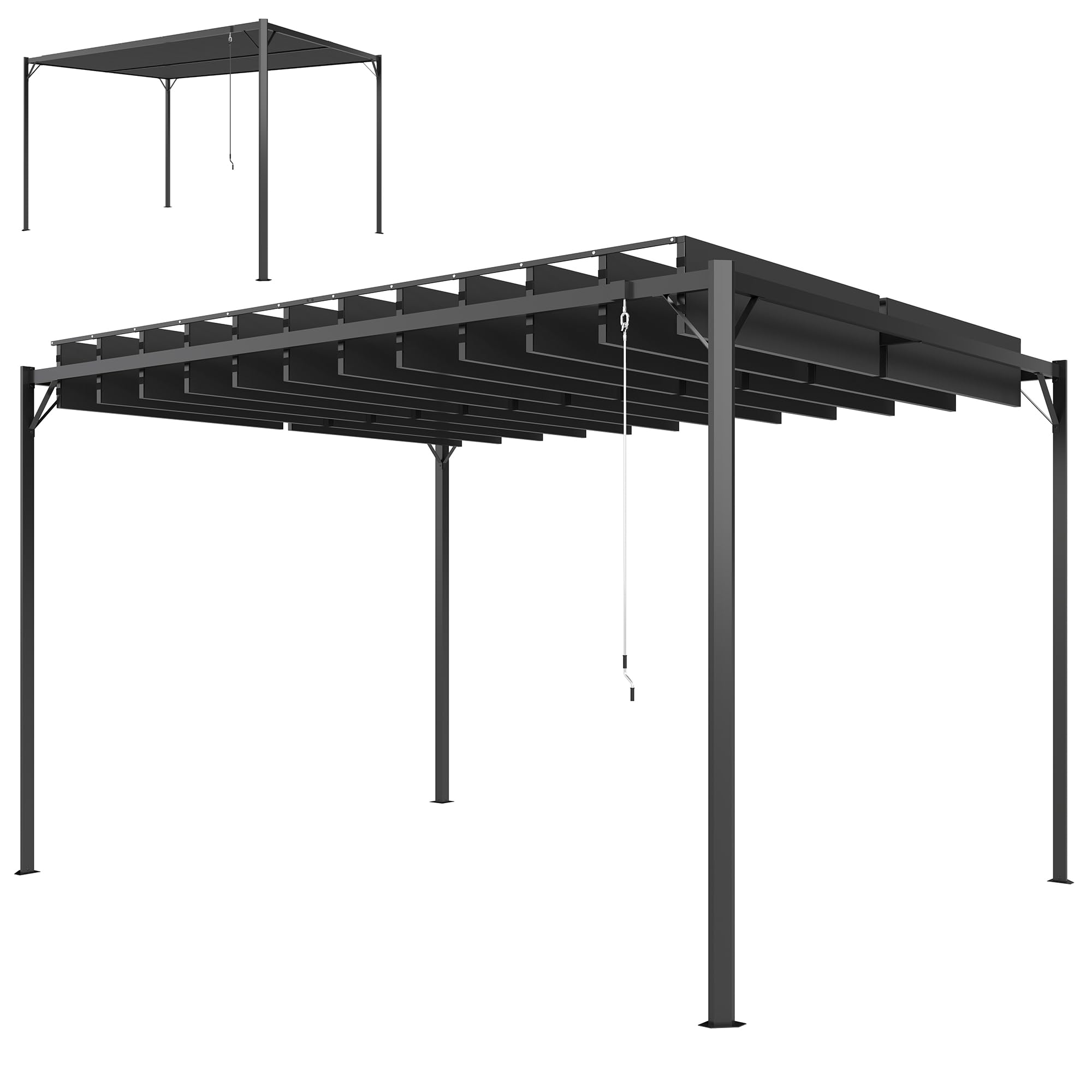 Outsunny Pérgola de Jardín 3x4 m, Cenador de Jardín con Techo de Lamas Orientables, Estructura de Metal, Protección UPF50+, Pabellón para Exterior, Patio, Terraza, Gris Oscuro
