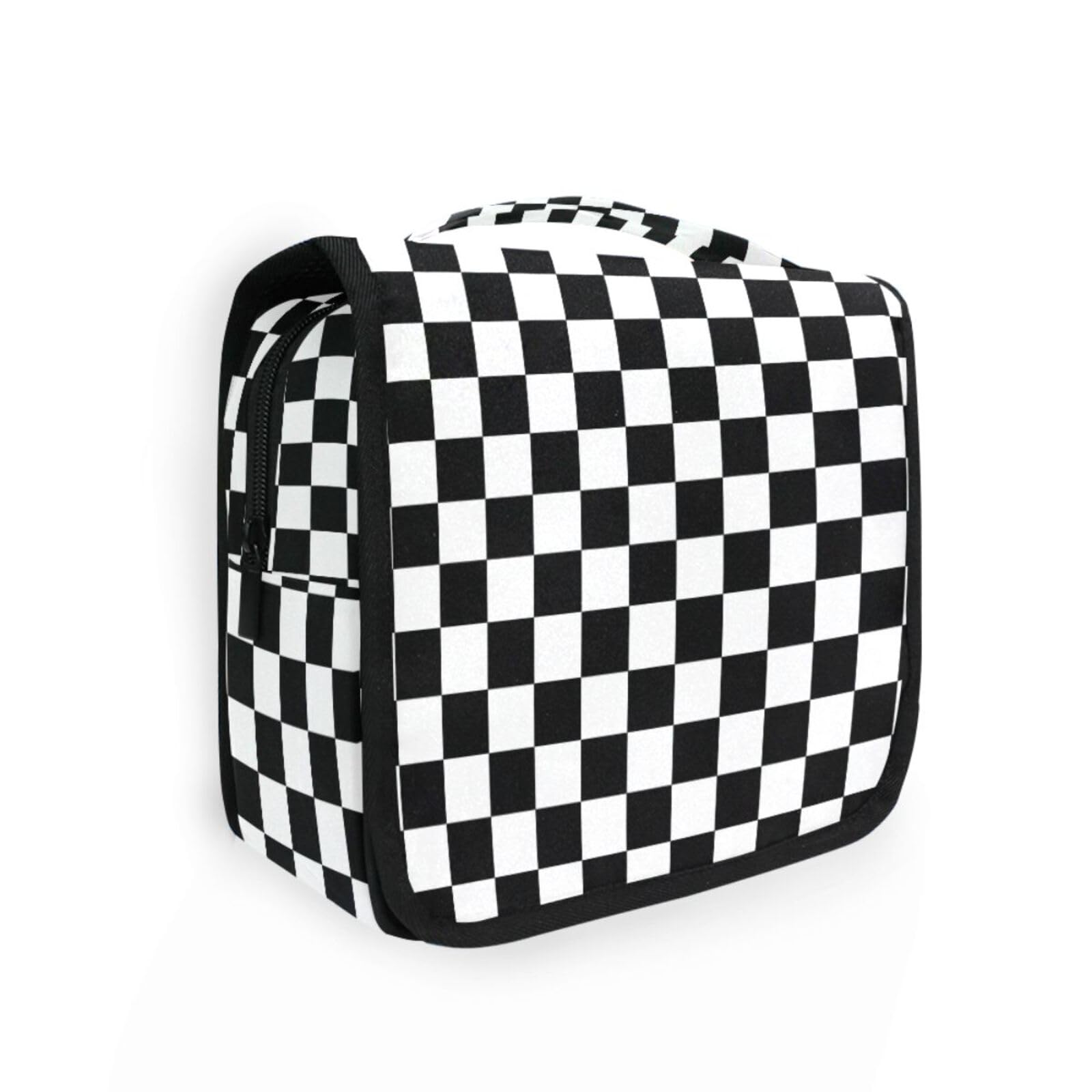 Hanging Toiletry Bag Black and White Checkered Travel Makeup bag for Toiletries Portable Travel Toiletry Organizer Cosmetic Bags with Hanging Hook