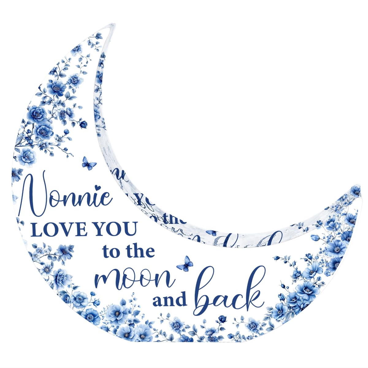 Nonnie Gifts, Mothers Day Birthday Gifts for Grandma, Moon Acrylic Desk Decorations, Retirement Appreciation Gift for Women Granny Nana, Blue Floral Acrylic Plaque for Office Bedroom Decor