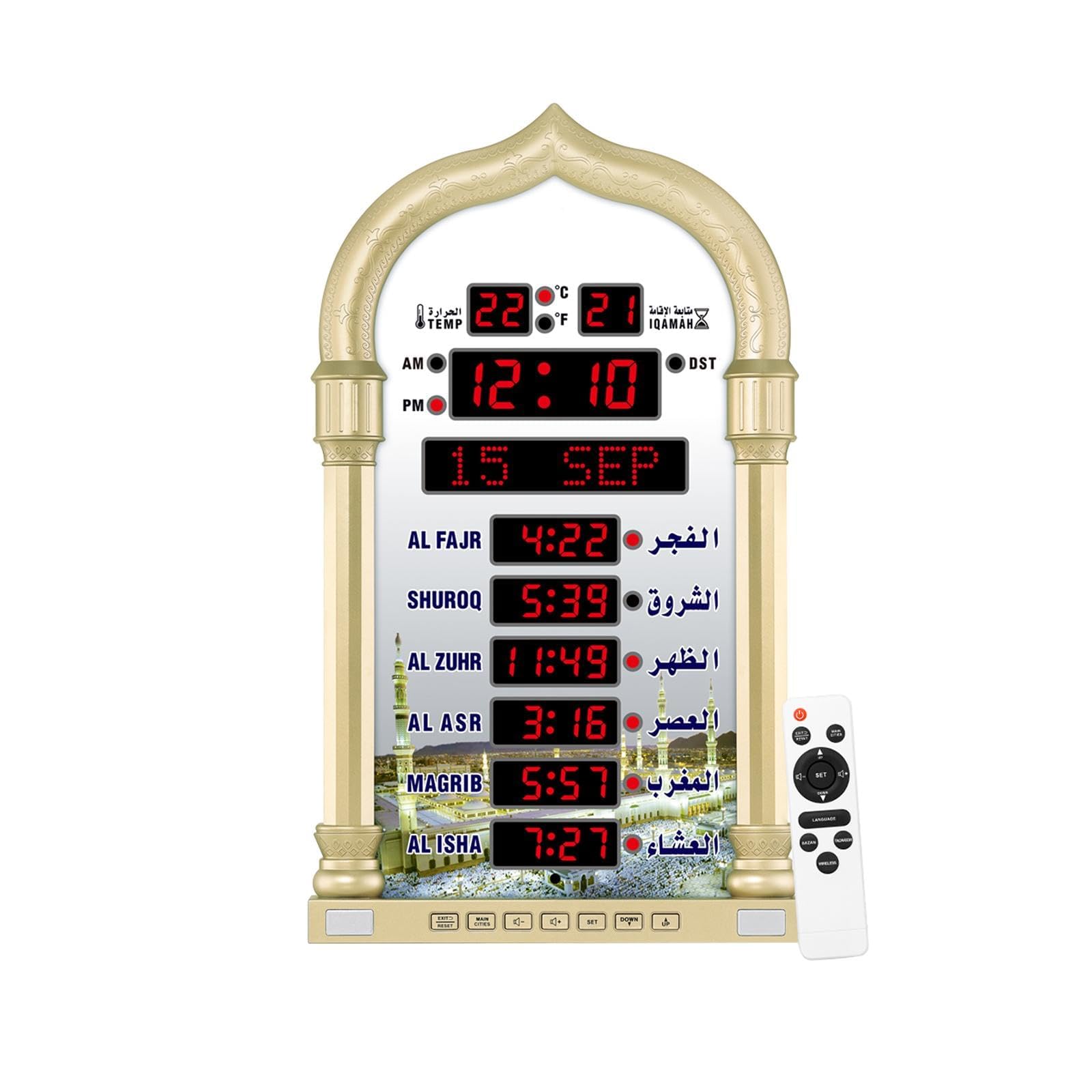 Orologio Azan Digitale, Sveglia con Preghiera a LED, Orari Athan di Oltre 6000 Città, con Promemoria Sonoro, Calendari Hijri E Gregoriano, per La Decorazione Dell'ufficio Domestico