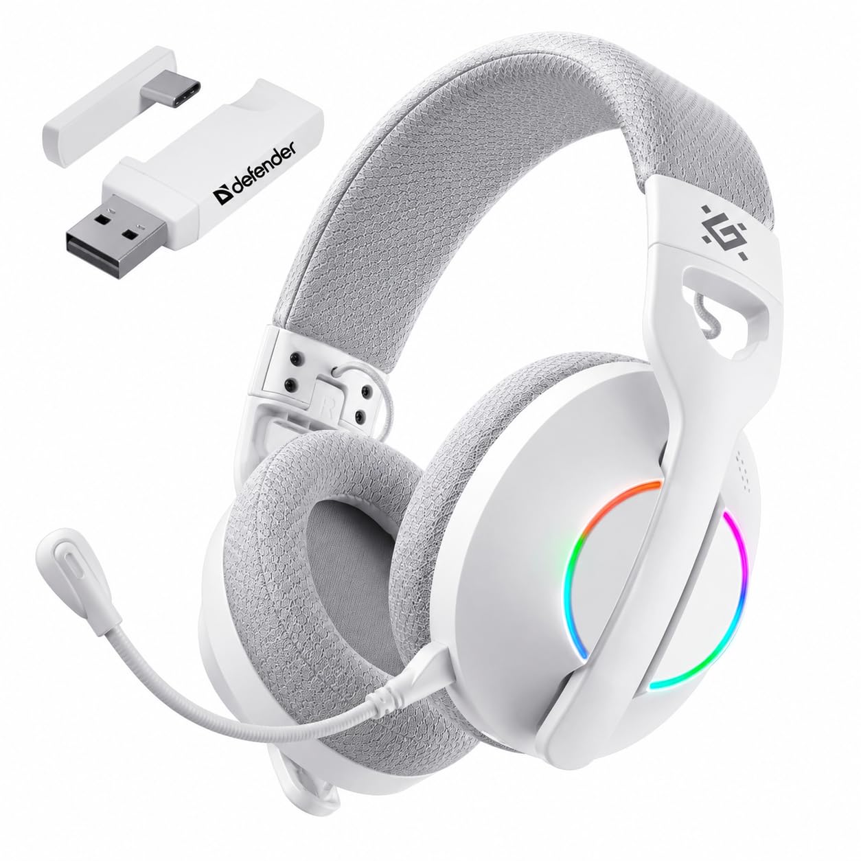 Defender® Weaver PRO Wireless Gaming Headset 40h Akkulaufzeit, 2.4GHz+BT(≤30ms), 7.1 SurroundSound,Kopfhörer Mit Mikrofon mit Noise-Cancelling, Kompatibel für PS5/PS4/Switch, PC Headset, Weiß