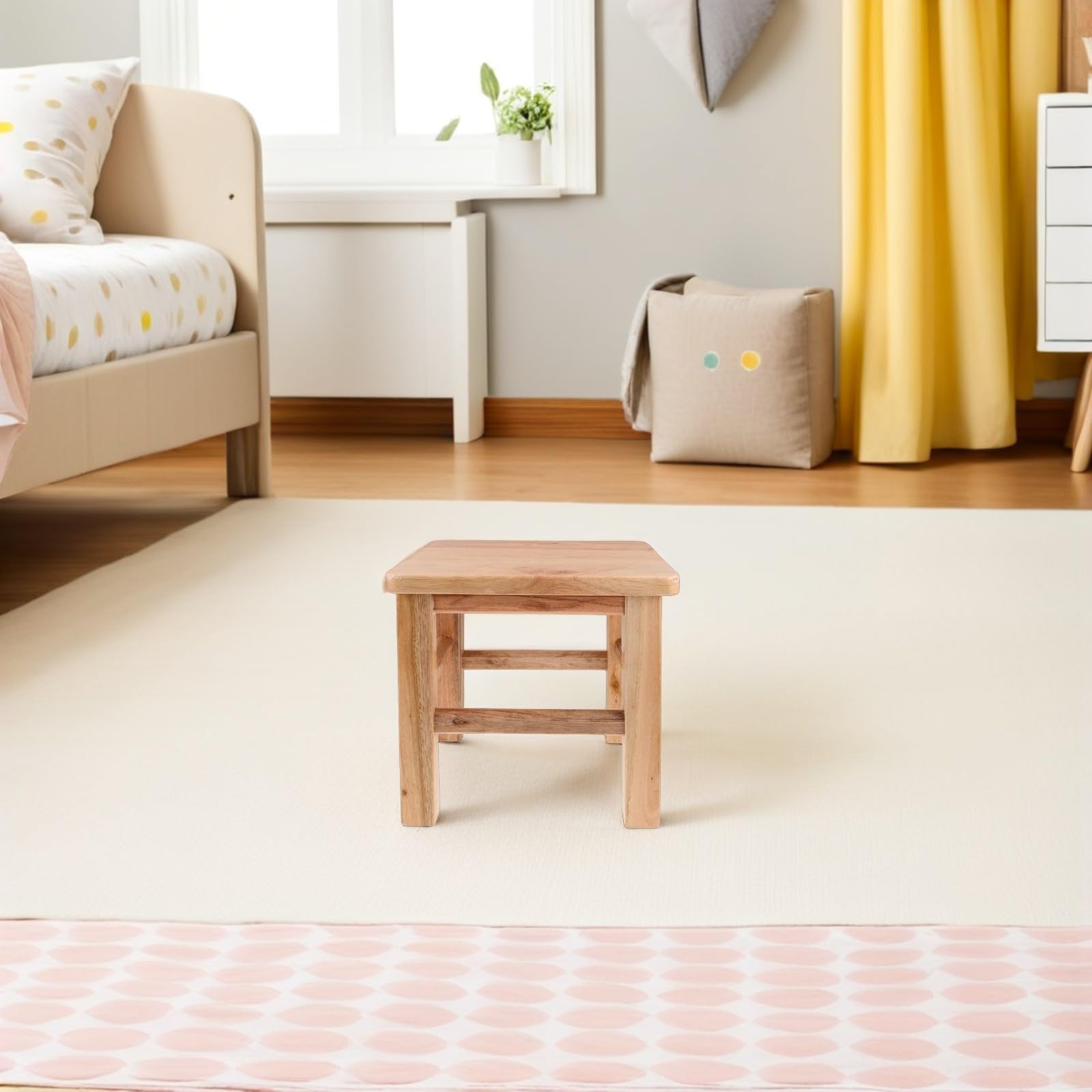 FRCOLOR Kinderstuhl Beige Kompakt mit 4 Beinen und Abgerundeten Ecken für Erwachsene Geeignet für Wohnzimmer und Familien