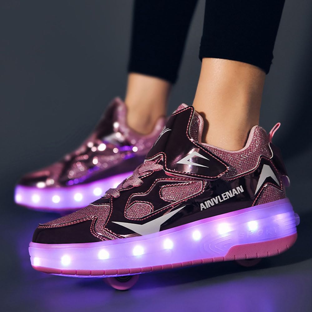 Hiseng Chaussure Roller Fille 27-40EU, Basket Roller pour Enfan Chaussure a Roulette Garcon Chaussure a Roulette Fille Garçons Chaussures Roller Roues Basket a Roulette Adolescents pour Extérieur