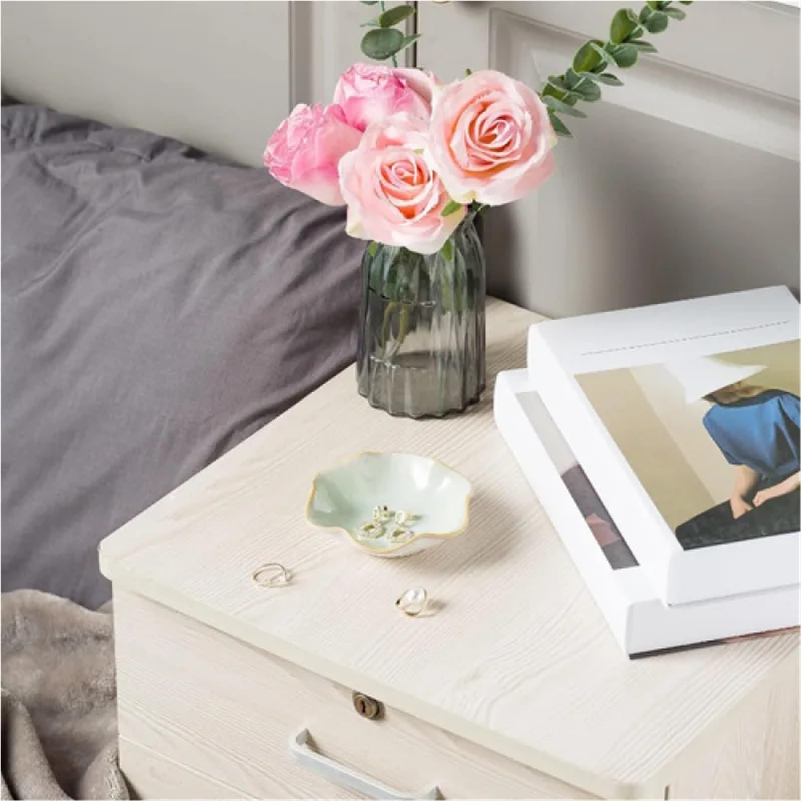 Schmuckschale 2 Stücke Lotus Form Schmuck Mini Tablett Keramik Ring Halskette Schüssel Schlüssel Niedlichen Schmuckstück Halter Mädchen Schlafzimmer Organisieren Hause Dekoration(White)