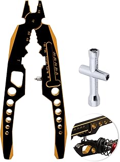 Hobbyfire RC Shocks Pliers Shock Shaft and Ball End Multi-Function Pliers and Small 4-Way Cross Wrench for 1/8 1/10 Scale RC Cars Crawlers Monster Trucks Buggies (Black-Gold)